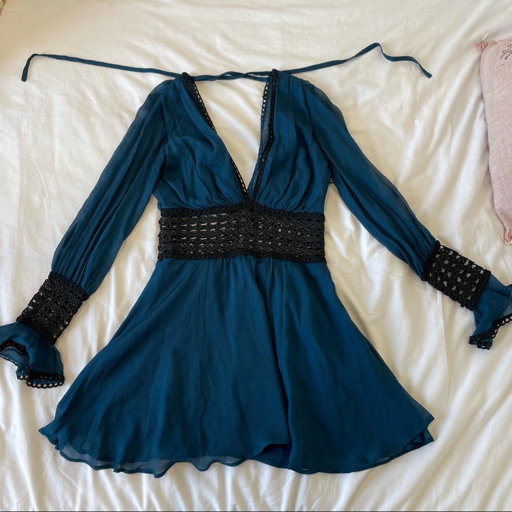 For Love and Lemons navy and black lace dress